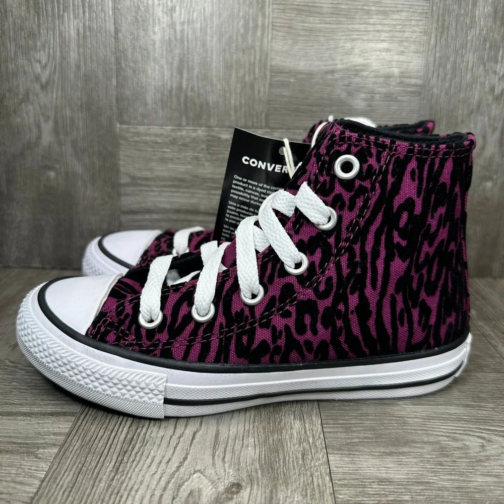 Converse High Top Sneakers Youth 2 Pink Black Leopard Animal Print NEW